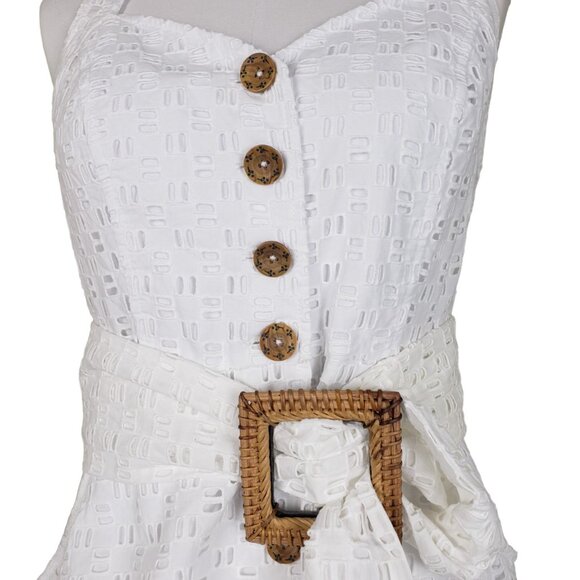 Anthropologie Cotton White Eyelet Romper Dress 4 Culottes  *SLIGHT FLAW* - Picture 6 of 13